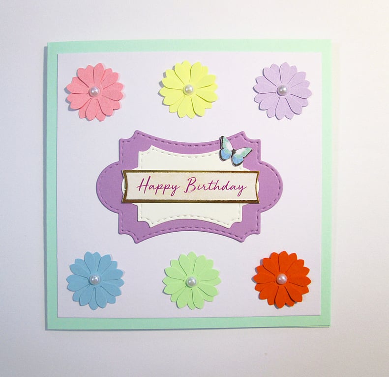 Pastel daisies spring floral birthday card