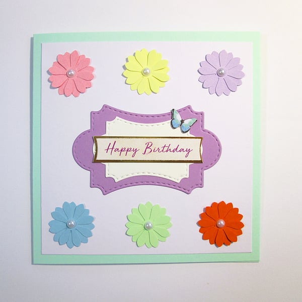 Pastel daisies spring floral birthday card