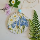 Blue cornflower wood slice hanging decoration home decor