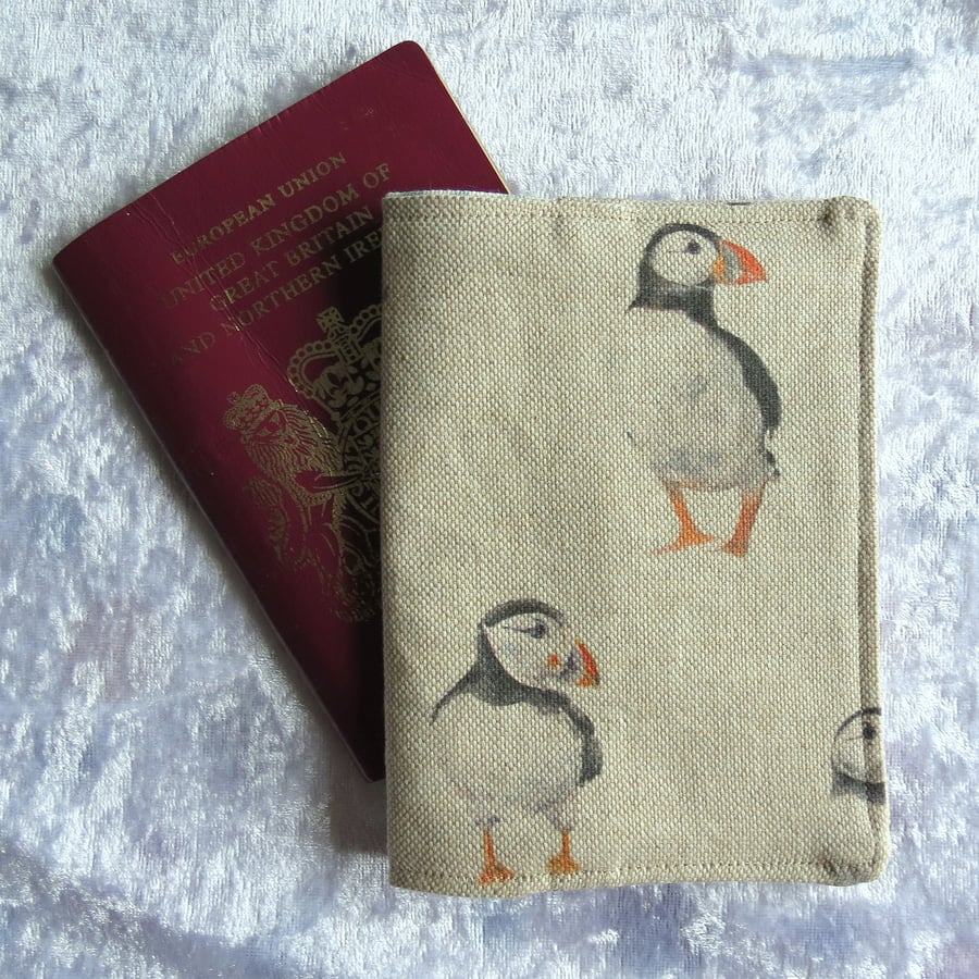 Passport sleeve.  Puffin design.  Passport cover.