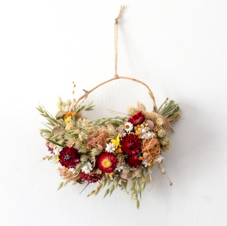Small handmade red and yellow dried flower wreath - Folksy