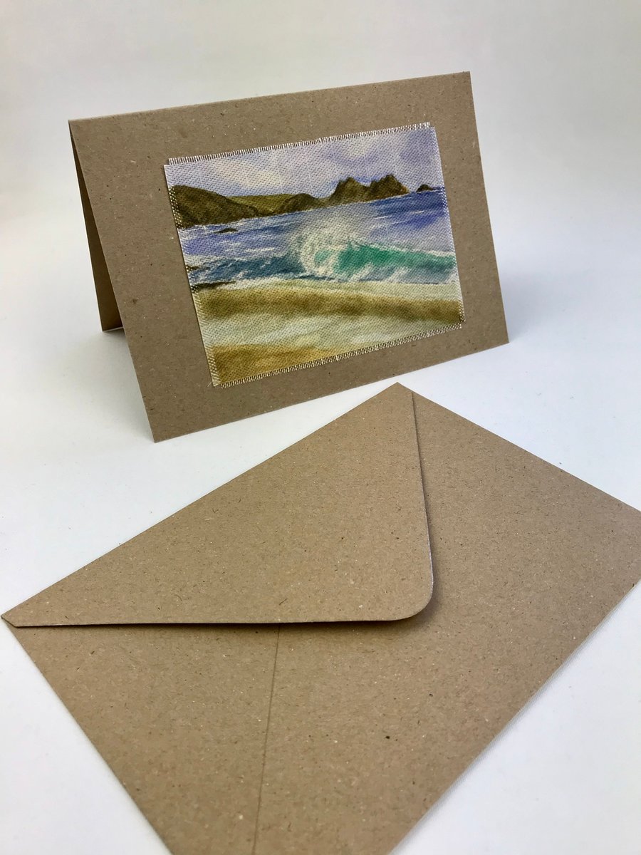 Wave Watercolour Textile Greetings Card