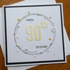 90th Birthday Card - Pastel Yellow Wreath Design 