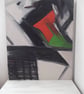 Abstract Oil Painting Mid Century Style Grey,Green,Red Back, Abstract Art, - Image 1