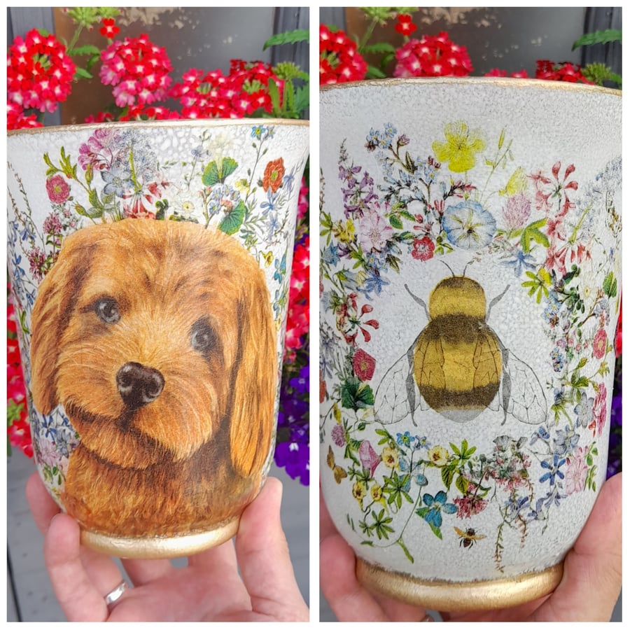 Dog & Bee Hurricane Vase