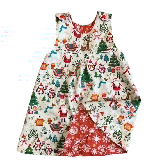 Christmas and Snowflake reversible pinafore dress 12-18 mths, 2 & 3 years)