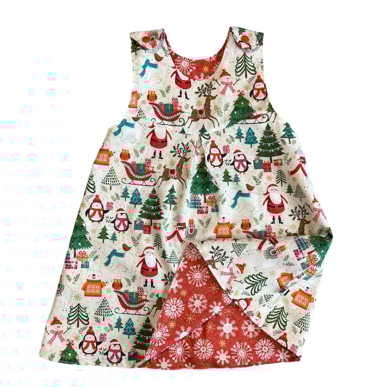 Christmas and Snowflake reversible pinafore dress 12-18 mths, 2 & 3 years)