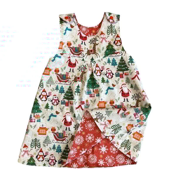 Christmas and Snowflake reversible pinafore dress 12-18 mths, 2 & 3 years)
