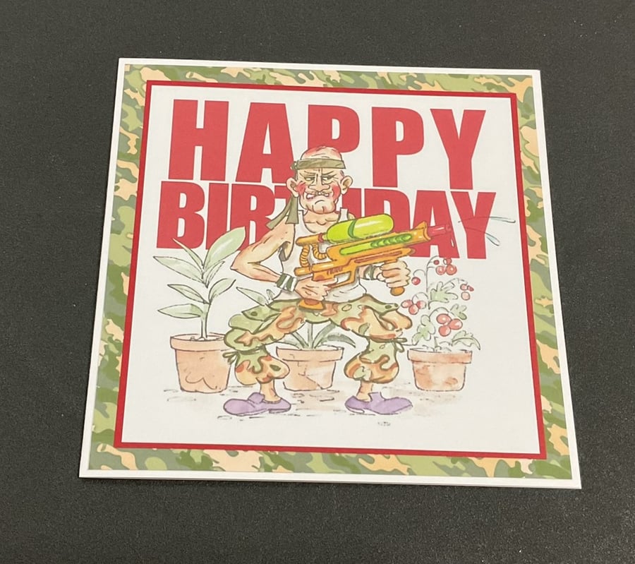 Handmade Funny Wrinklies at the Movies 6 x6 inch Birthday card - Rambo