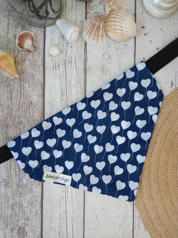 Dog Bandana over the collar blue hearts