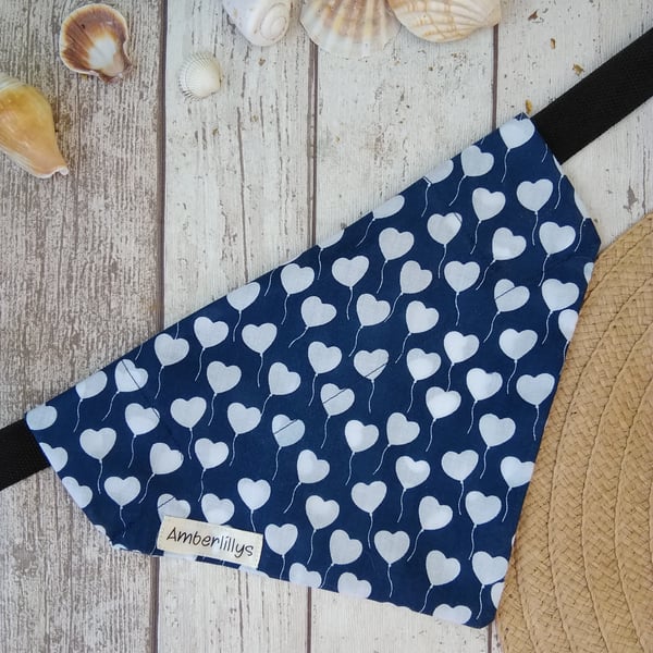 Dog Bandana over the collar blue hearts