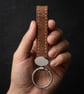 Tan Full Grain Leather Strap Keychain Chrome Medallion Handmade UK - Image 2