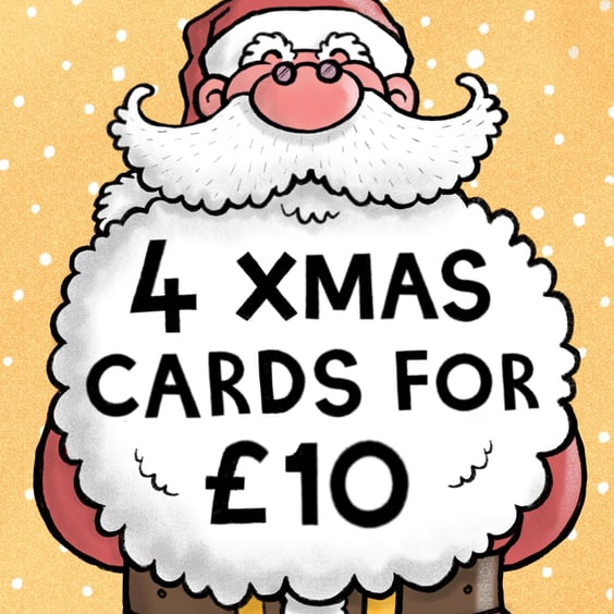 4 for 10! Any Four Christmas Cards for Ten Pounds. Group Discount. Pick and Mix.