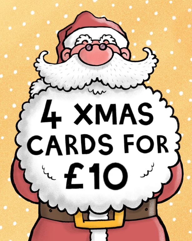 4 for 10! Any Four Christmas Cards for Ten Pounds. Group Discount. Pick and Mix.