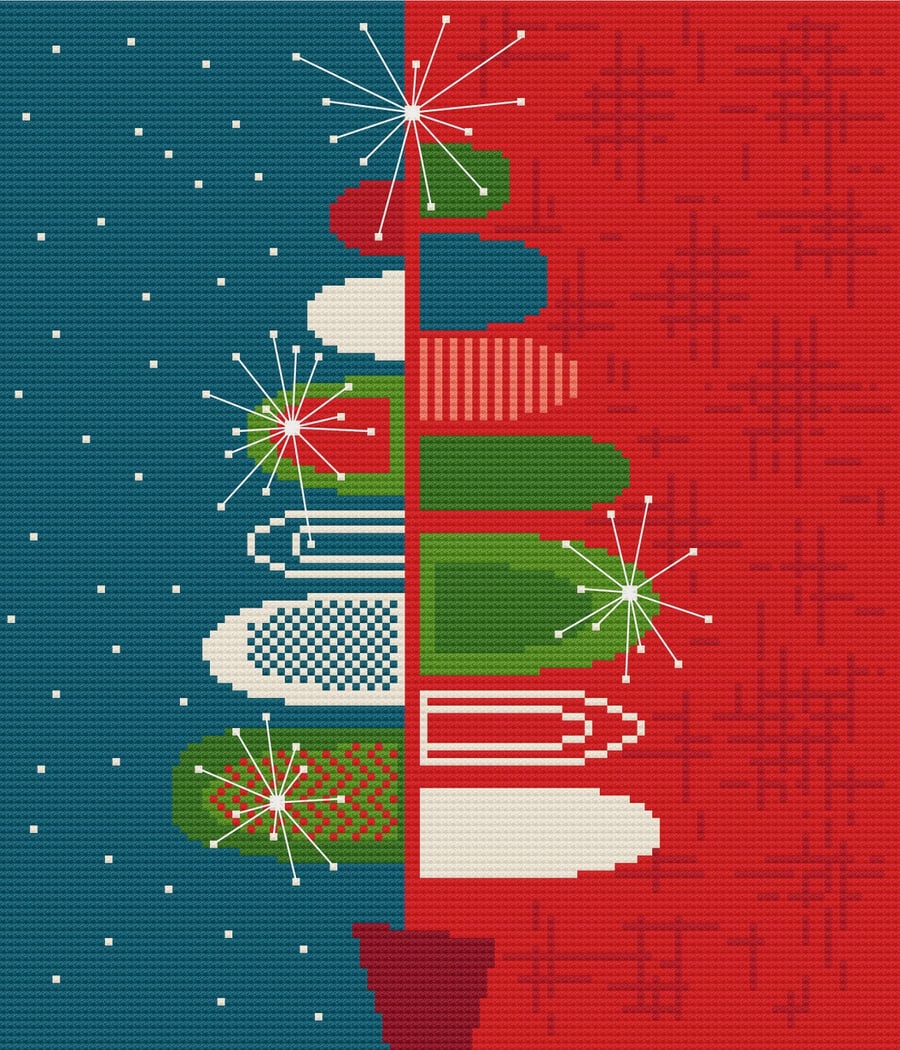 189 - Mid-Century Retro Winter Holidays Christmas Tree - Cross Stitch Pattern