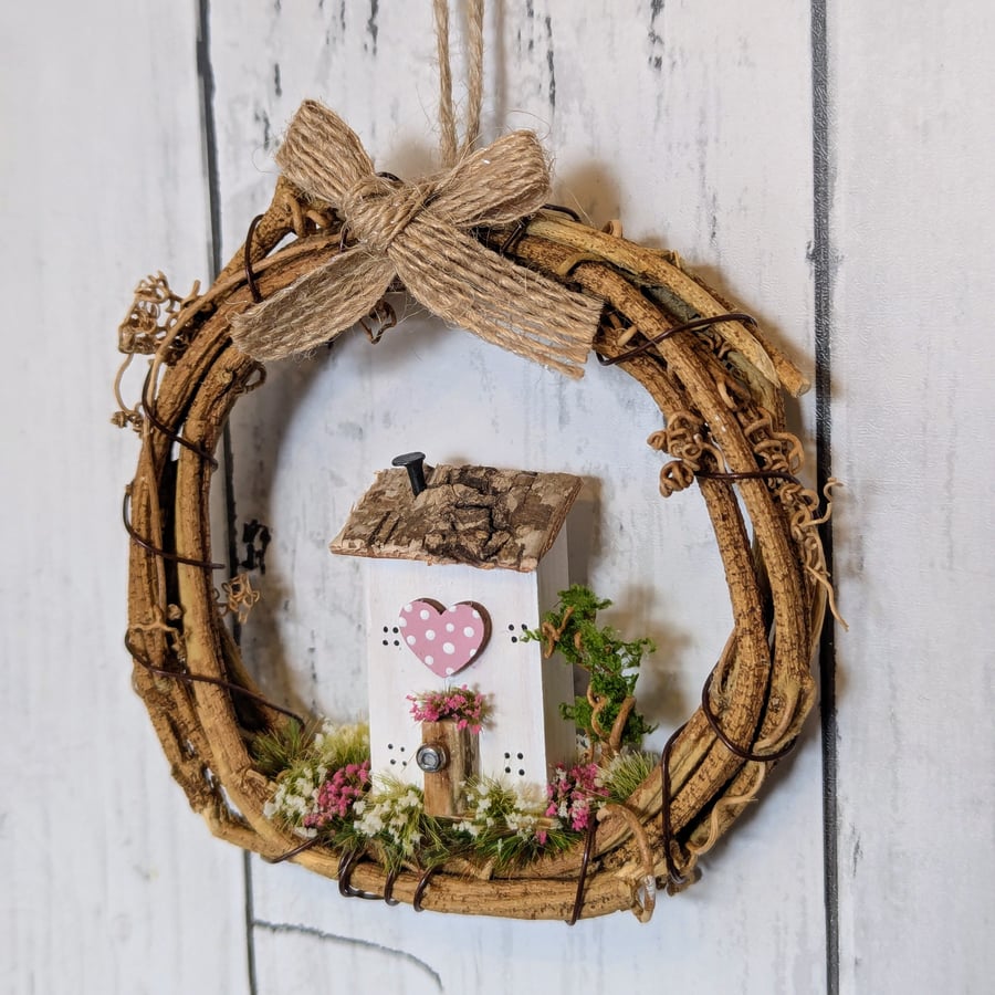 Floral Cottage - A Tiny Wreath Hanging Home Decor 