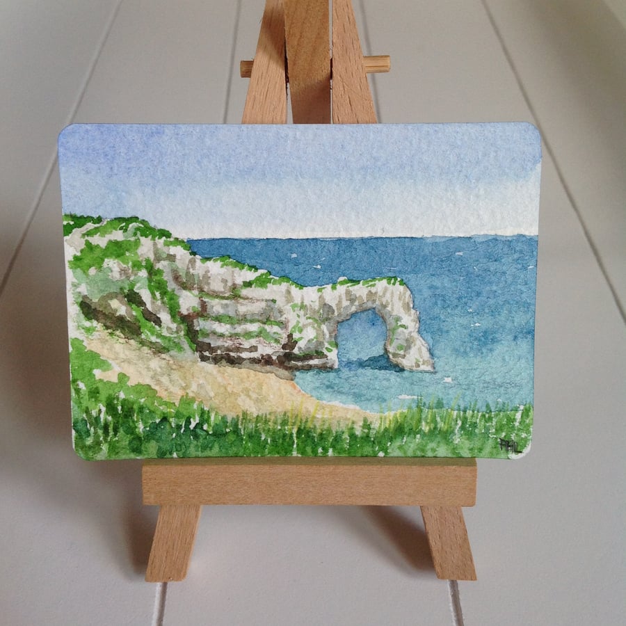 Sale ACEO original watercolour Durdle Door, Dorset