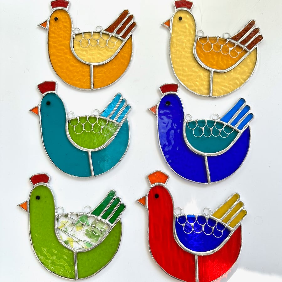 Stained Glass Hen Suncatcher - Handmade Hanging Window Decoration 