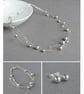 Silver Floating Pearl Jewellery Set - Light Grey Necklace, Bracelet and Earrings