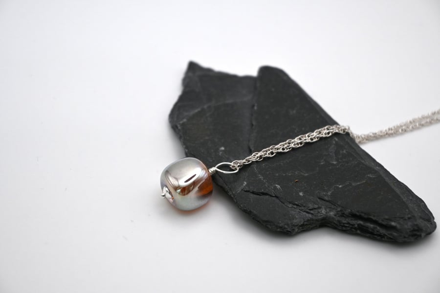 lampwork glass gold nugget pendant necklace