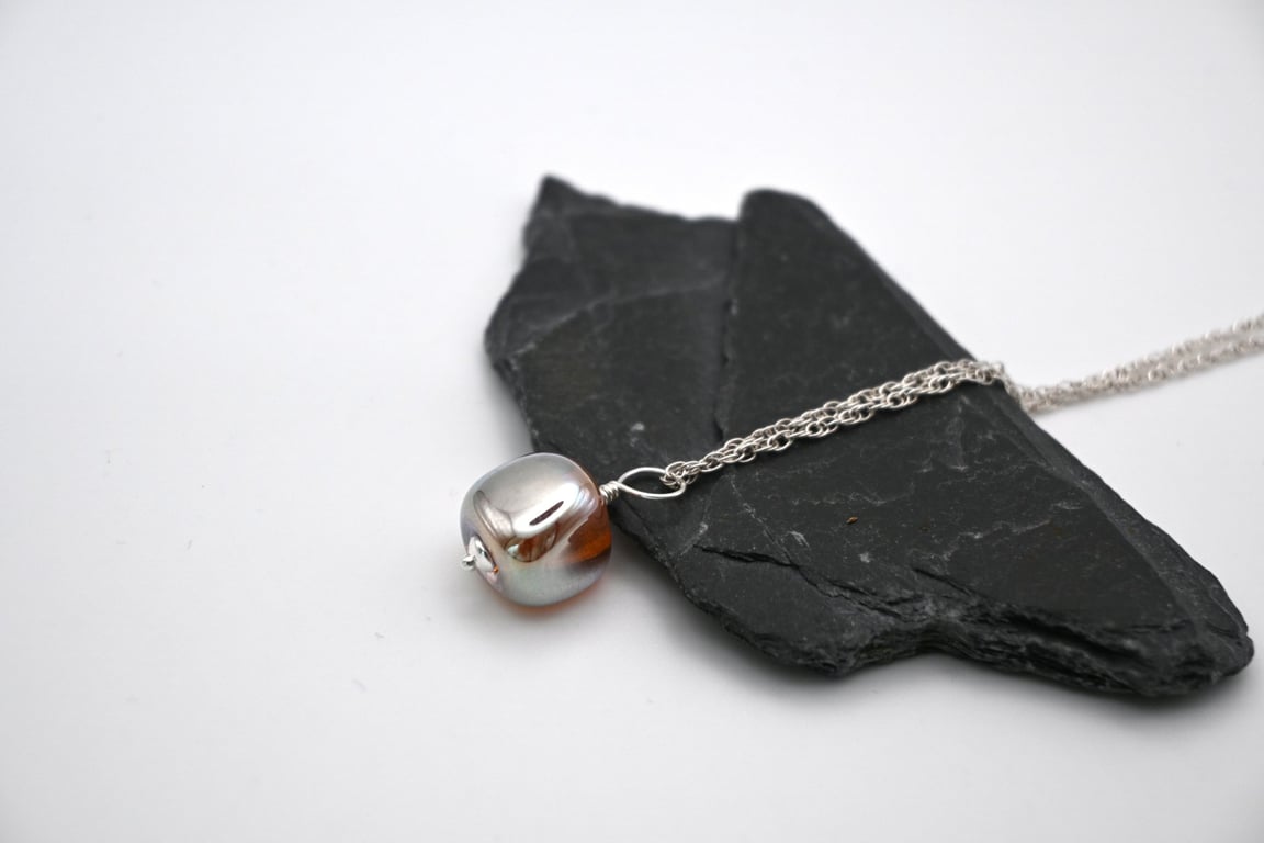 lampwork glass gold nugget pendant necklace