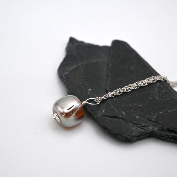 lampwork glass gold nugget pendant necklace