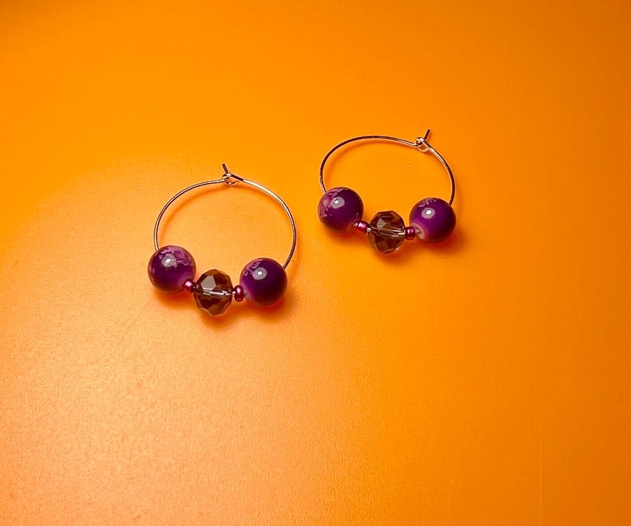 Purple Beead Hoop Earrings