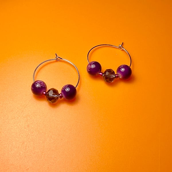 Purple Beead Hoop Earrings