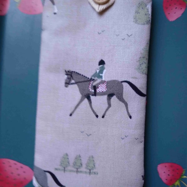 Glasses pouch handmade Sophie Allport horse riding fabric 