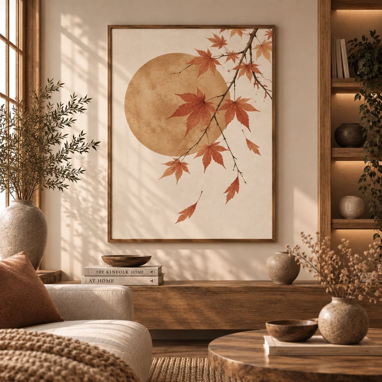 Minimalist Maple Leaf Print - Ochre Zen Autumn Wall Art (Physical Print)