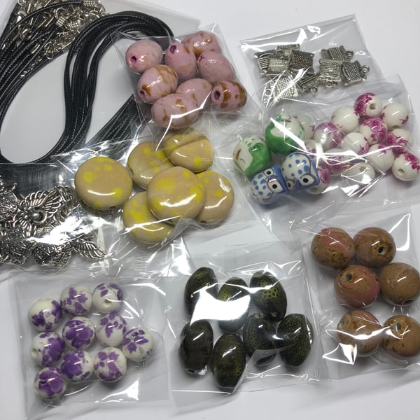 Ten packs jewellery making ceramic beads and charms