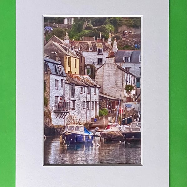 Polperro Harbour Cornwall - Photograph with White Mount and Backing Board