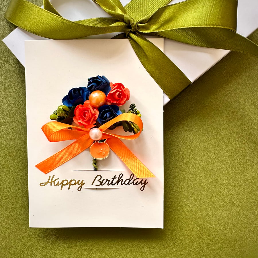 Mediterranean orange floral birthday card Summer fruit mum keepsake flower art