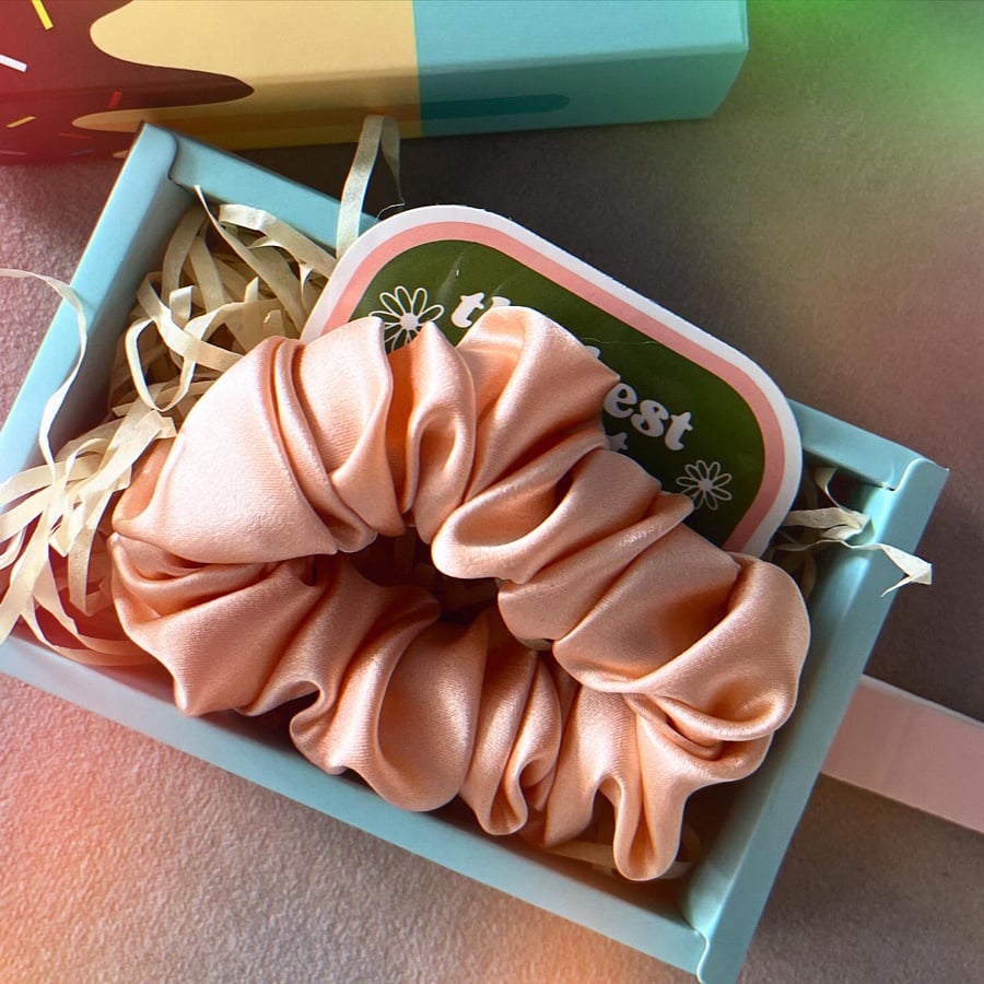 100% pure silk scrunchie in ‘sorbet’. Other colours available. 