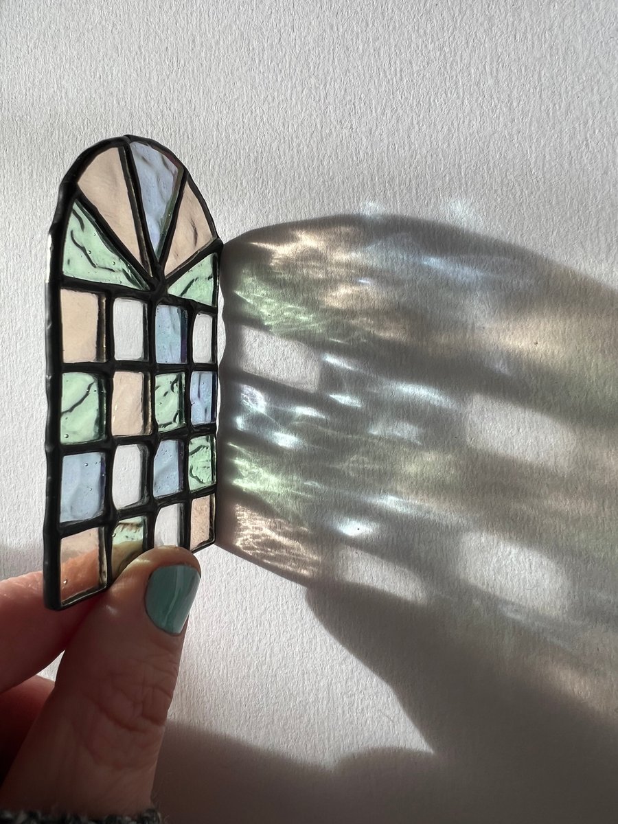 Miniature stained glass window pastels blue pink green - dolls house furniture 