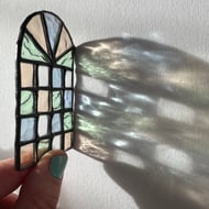 Miniature stained glass window pastels blue pink green - dolls house furniture 