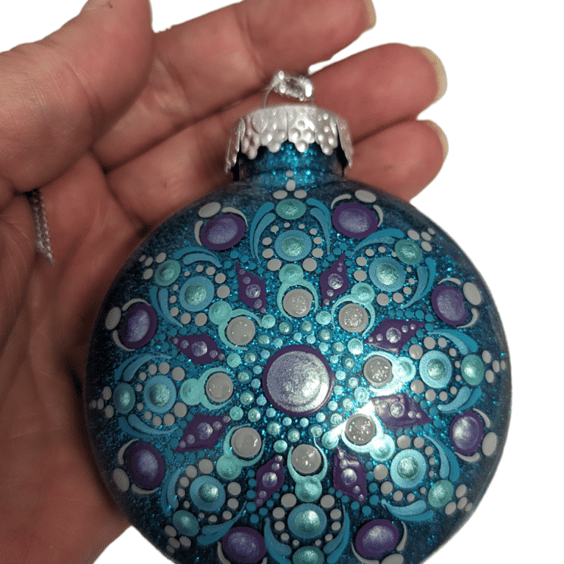 Hand painted dot mandala Christmas ornament