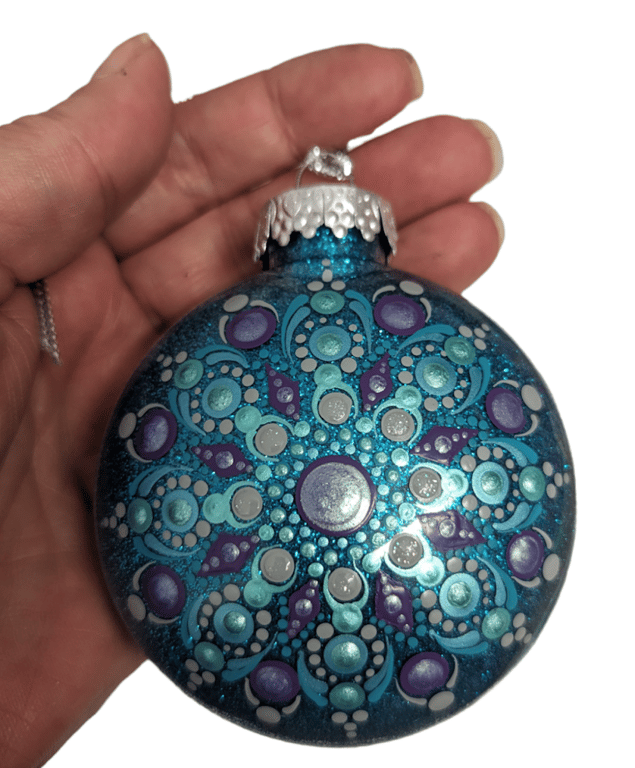 Hand painted dot mandala Christmas ornament