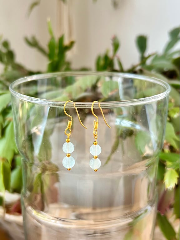 Aquamarine and gold dangle earrings, March birthstone, 19th anniversary