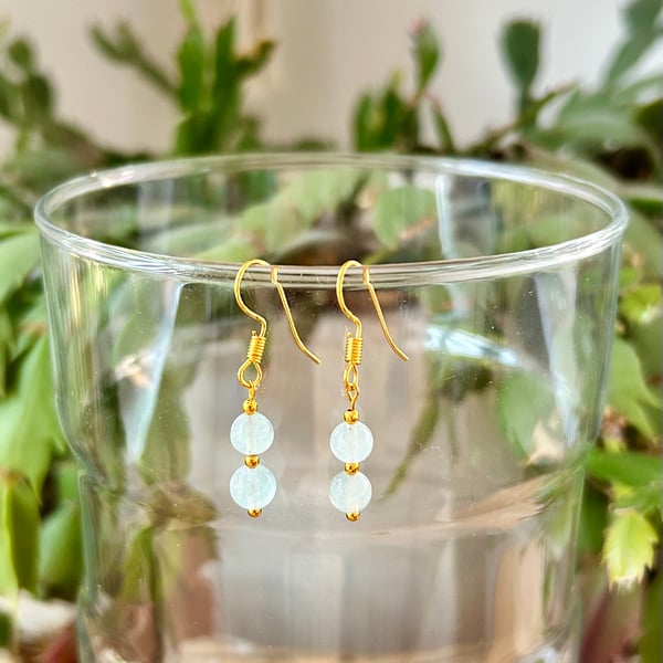Aquamarine and gold dangle earrings, March birthstone, 19th anniversary