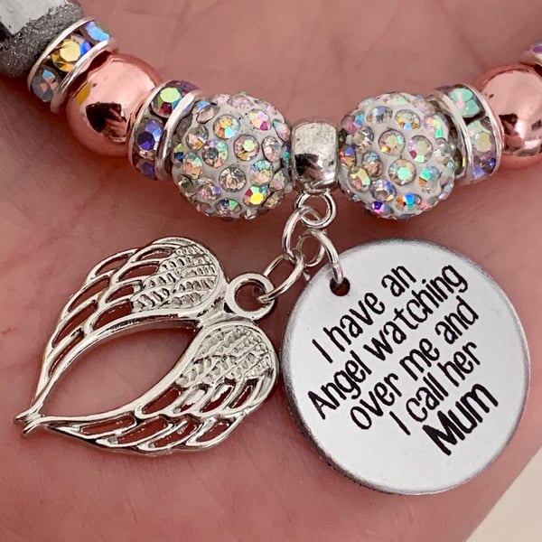 Mum Heaven Memorial Silver & Rose Gold Hematite Shamballa Bracelet 