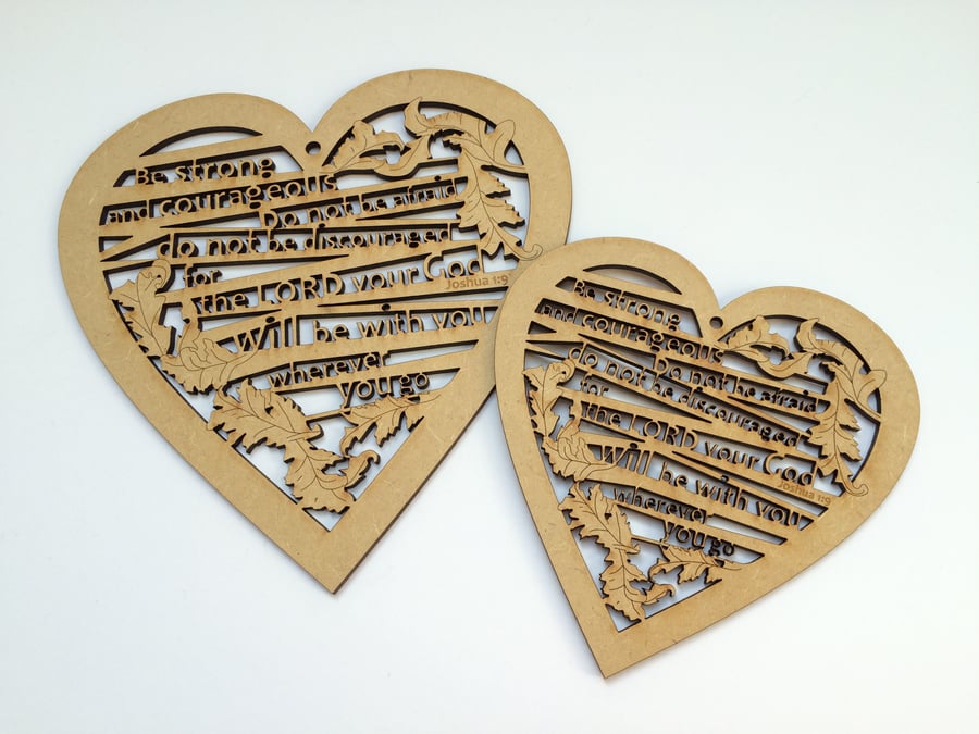 Medium wooden heart - Be strong and courageous (Joshua 1:9)