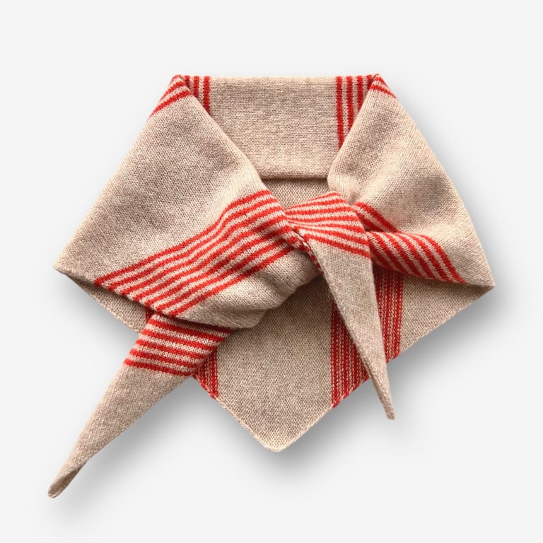 Triangle Scarf Ecru with Orange ticking stripe
