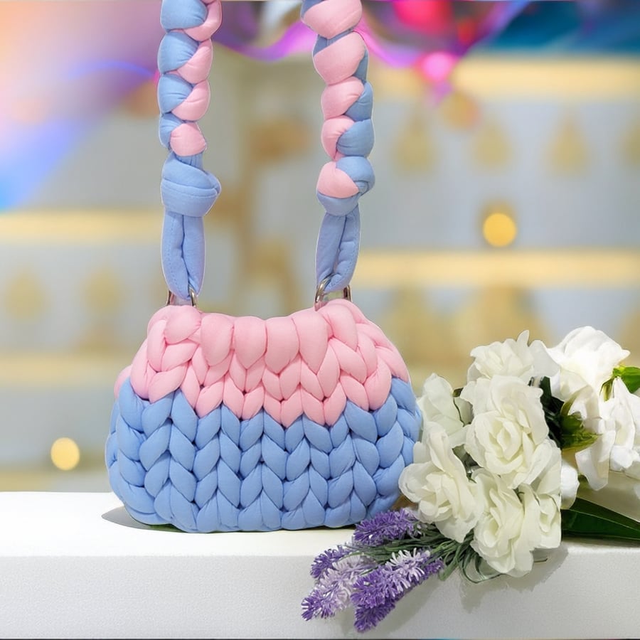 Pink and Blue Hand-crocheted bag