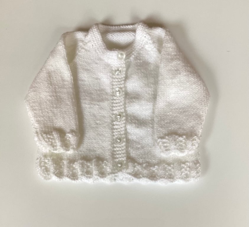 Baby cardigan white hand knit 3-6 months 