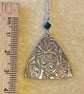 Triangular, silver necklace with Celtic style pattern & green Swarovski bead  - Image 4