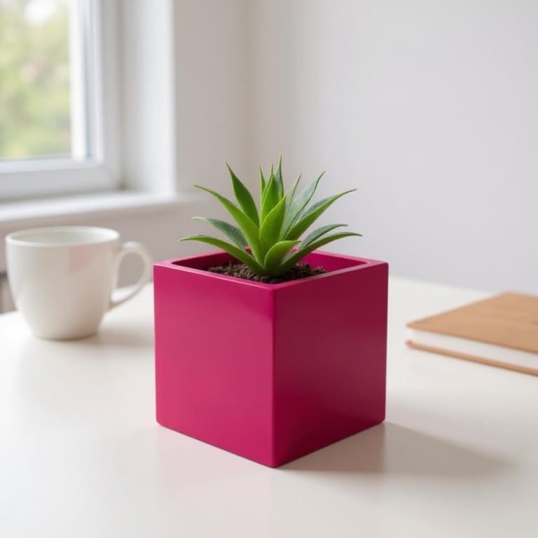 Vibrant Magenta Plant Pot Cube - 10cm Unique Square Vibrant Planter