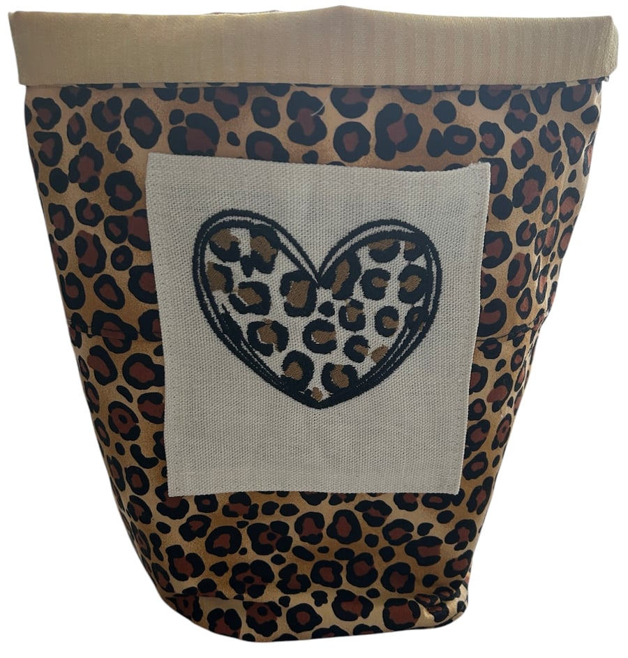 Animal Print, Embroidered Heart Pocket, Fabric Basket