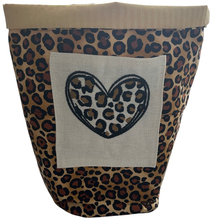 Animal Print, Embroidered Heart Pocket, Fabric Basket