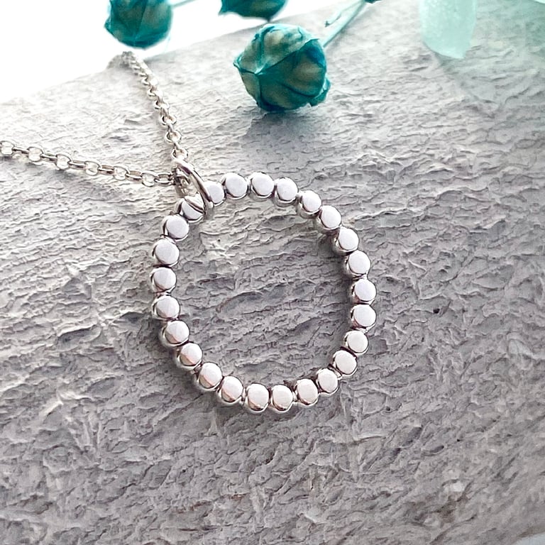 Circle Necklace Beaded Sterling Silver 